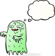 cartoon gross slime ghost with thought bubble