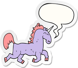 cartoon unicorn with speech bubble sticker
