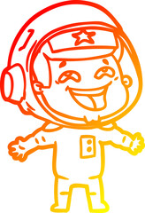 warm gradient line drawing of a cartoon laughing astronaut
