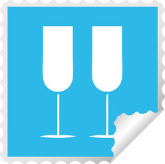 square peeling sticker cartoon of a champagne flutes