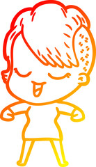 warm gradient line drawing of a happy cartoon girl