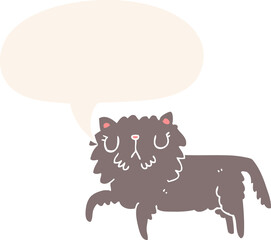 cartoon cat with speech bubble in retro style