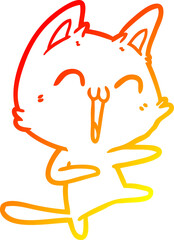 warm gradient line drawing of a happy cartoon cat meowing