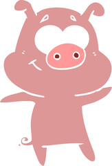 Obraz na płótnie Canvas happy flat color style cartoon pig