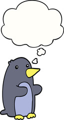 cartoon penguin with thought bubble