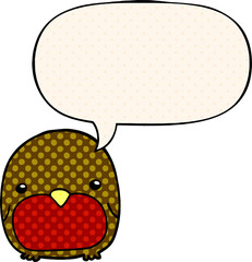 cute cartoon penguin with speech bubble in comic book style