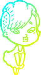 cold gradient line drawing of a cartoon surprised girl
