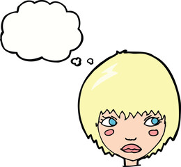 cartoon unhappy girl with thought bubble