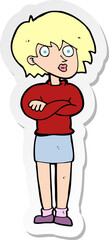 sticker of a cartoon woman wit crossed arms