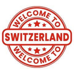 Red Welcome To Switzerland Sign, Stamp, Sticker with Stars vector illustration