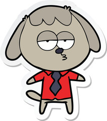 sticker of a cartoon bored dog in office clothes