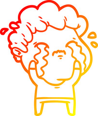warm gradient line drawing of a cartoon man crying