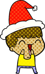 hand drawn comic book style illustration of a happy man wearing santa hat