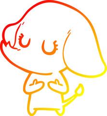 warm gradient line drawing of a cute cartoon elephant