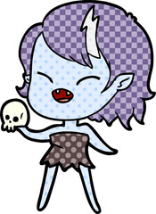 cartoon laughing vampire girl with skull
