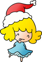 hand drawn christmas gradient cartoon of kawaii girl