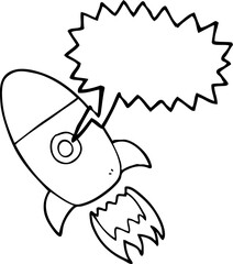 freehand drawn speech bubble cartoon flying rocket