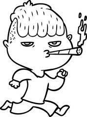 cartoon man smoking whilst running