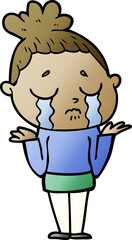 cartoon crying woman shrugging