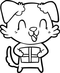 laughing cartoon dog with christmas present