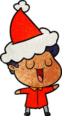 laughing hand drawn textured cartoon of a man wearing santa hat