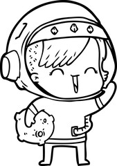 Fototapeta premium cartoon happy spacegirl holding moon rock