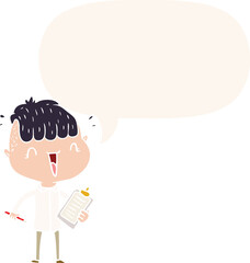 cartoon happy boy surprised with speech bubble in retro style