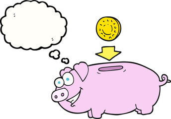 freehand drawn thought bubble cartoon piggy bank