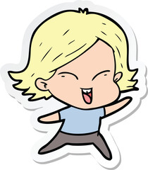 sticker of a happy cartoon girl