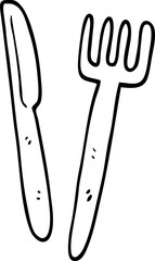 line drawing cartoon knife and fork