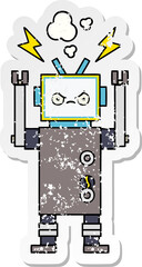 distressed sticker of a cute cartoon robot