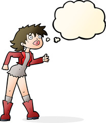 cartoon girl in leather jacket with thought bubble