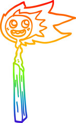 rainbow gradient line drawing of a cartoon match