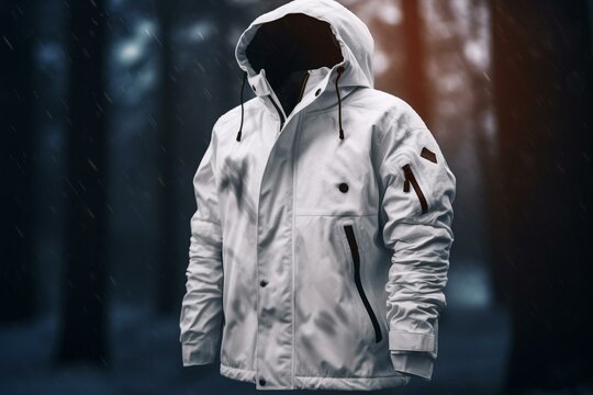 A white jacket with insulated hoodie mockup. Generative AI