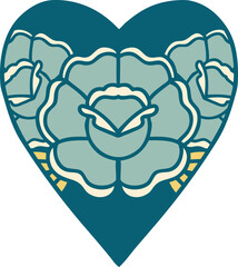 iconic tattoo style image of a heart and flowers