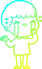 cold gradient line drawing of a cartoon man crying