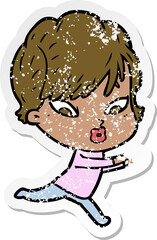 distressed sticker of a cartoon woman