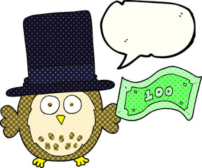 freehand drawn comic book speech bubble cartoon rich owl