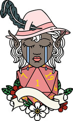 Retro Tattoo Style crying elf bard character face with natural one