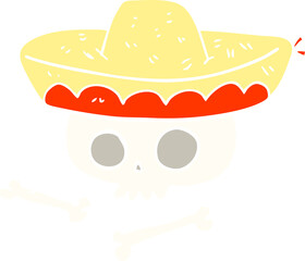 flat color illustration of skull in mexican hat