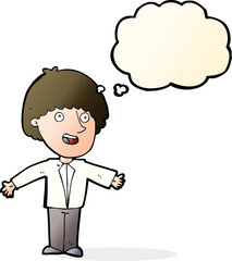 cartoon happy man with thought bubble