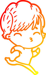 warm gradient line drawing of a cartoon woman thinking