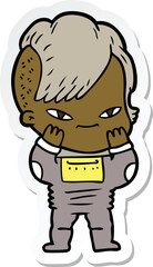 Obraz premium sticker of a cute cartoon girl with hipster haircut