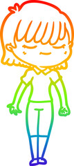rainbow gradient line drawing of a cartoon woman