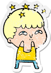 distressed sticker of a cartoon amazed boy