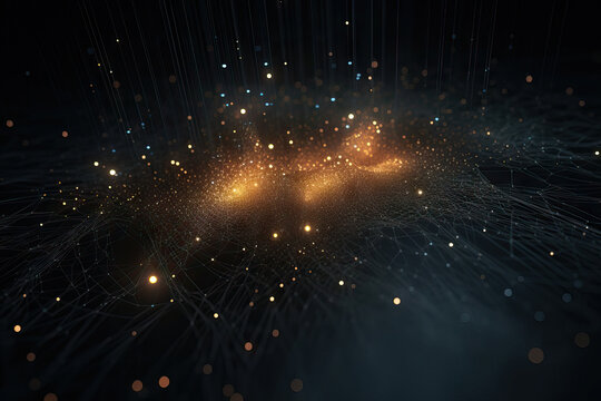 Generative AI illustration of abstract background of many colorful glowing lights shining in dark space