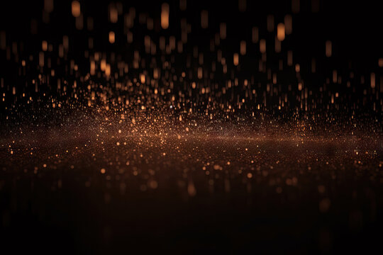 Generative AI illustration of abstract background of many orange glowing lights shining in dark space