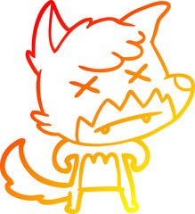 warm gradient line drawing of a cartoon dead fox