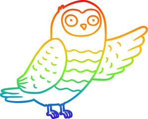 rainbow gradient line drawing of a cartoon owl pointing