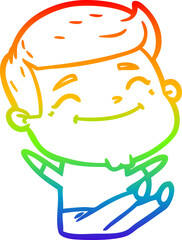 rainbow gradient line drawing of a happy cartoon man